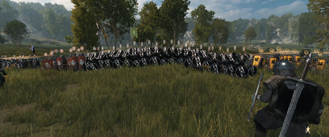 Long shieldwall across a meadow